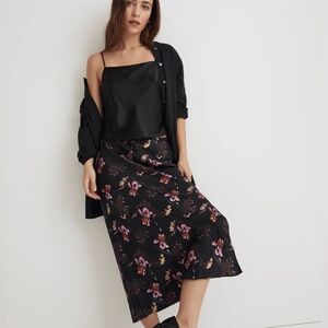 Madewell Black Floral Midi Skirt
